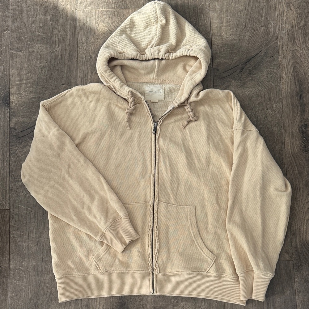American Eagle Outfitters Cream Hoodie Sweater